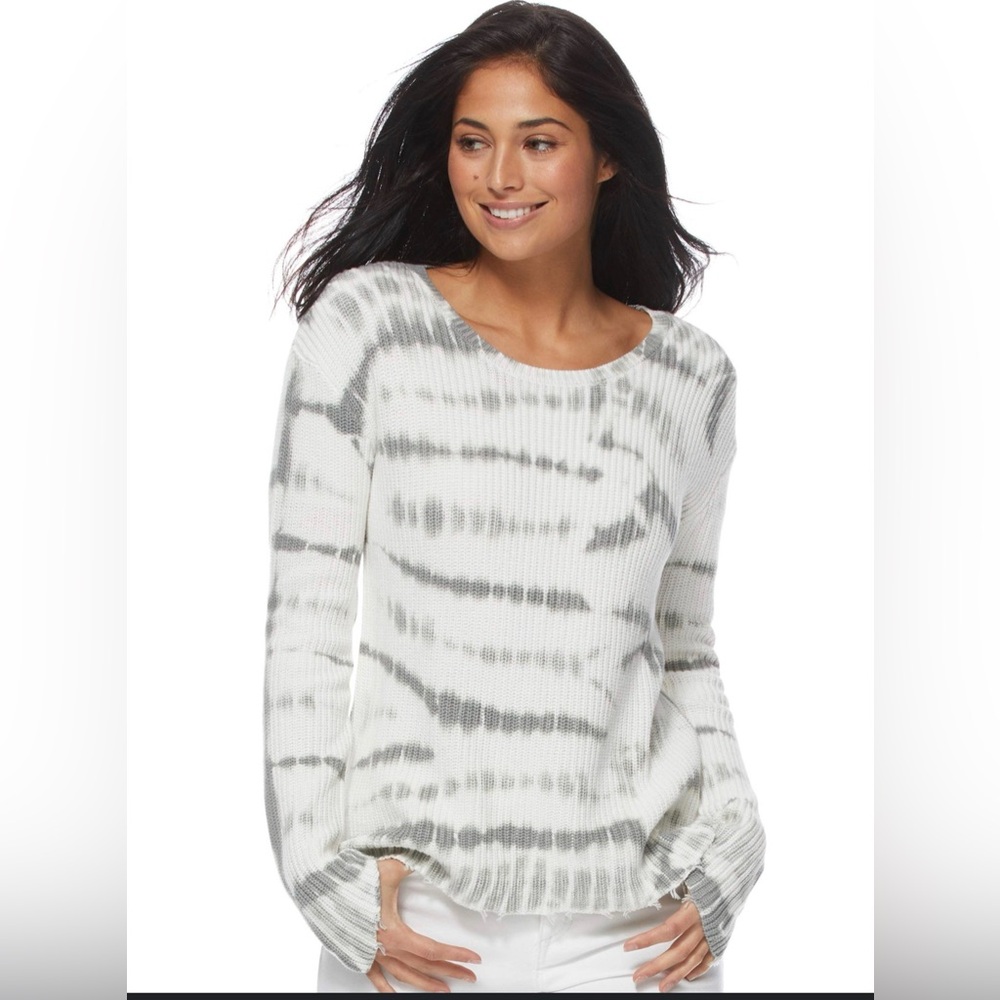 SOFIA VERGARA WOMEN'S  SMALL SWEATER TIE DYE GREEN WHITE KNIT COTTON RAW HEM S‎